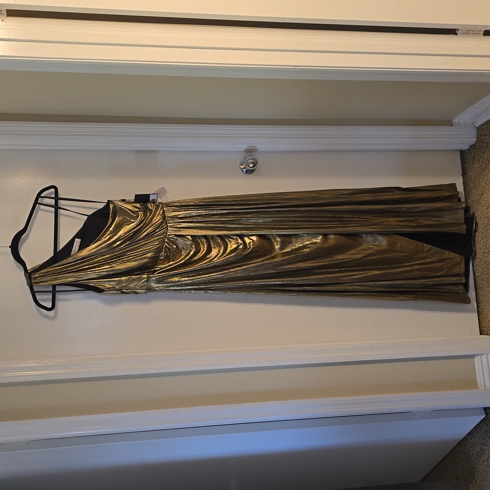 Mac Duggal Antique Gold Grecian One Shoulder Draped One Shoulder Gown Size 12